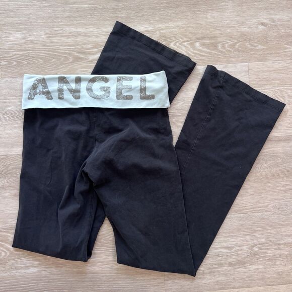 Y2K Victoria's Secret Fold-Over ANGEL Leggings Black-Size S - Picture 1 of 8